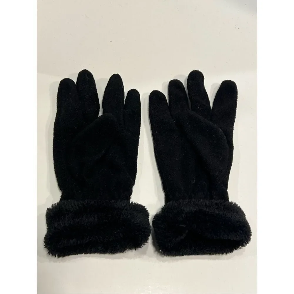 Gemo France Women’s Black Fleece Faux Fur Trim Gloves See Description